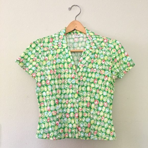 Abstract Dots - Collared Button Down Crop Shirt - Picture 1 of 4